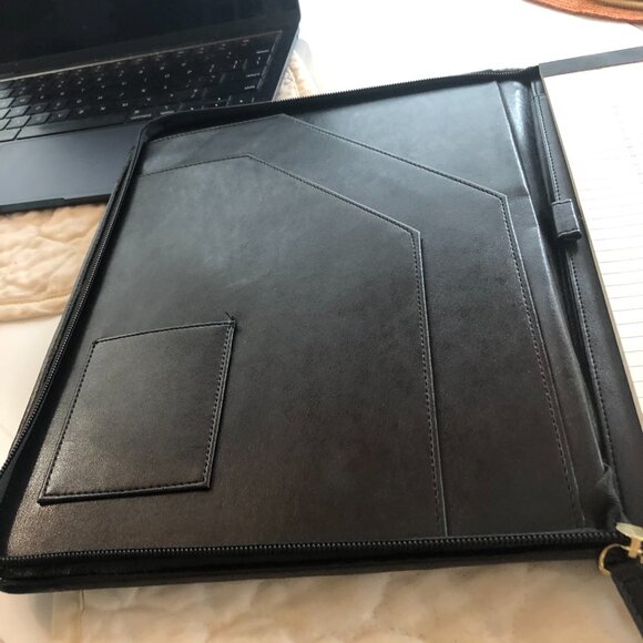 Black leather portfolio with zipper closure in original box - Picture 3 of 6